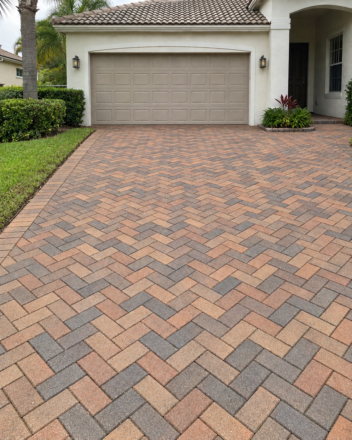 Illustration of the same paver driveway after cleaning, from the same viewpoint