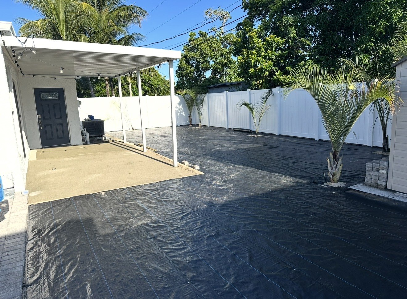 Turf project, photo 3 of 4: ground covering laid over the prepared yard